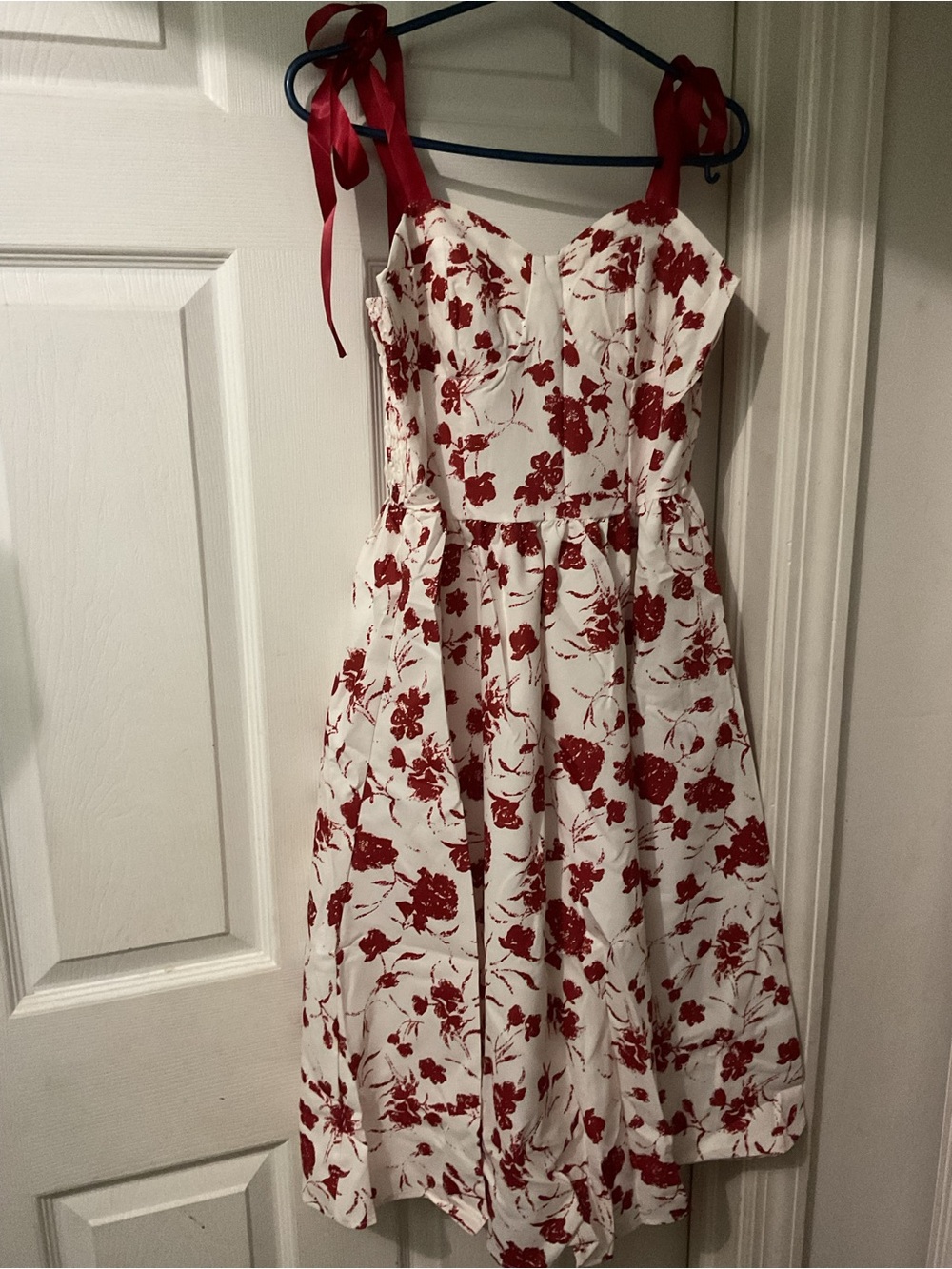 White and Red Floral Print and Tie Straps